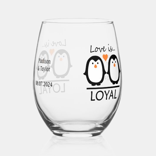 Verre À Vin Sans Pied Penguin Love noms et date personnalisés (Recto)
