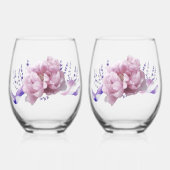 Verre À Vin Sans Pied Peonies roses et Touche de Lavender (Recto)