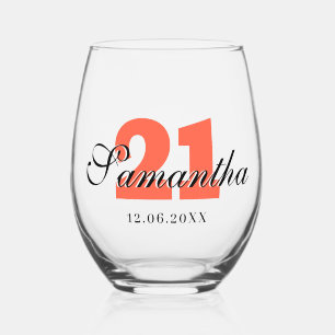 Verre À Vin Sans Pied Persimon Numéro d'anniversaire Date du nom 3D no