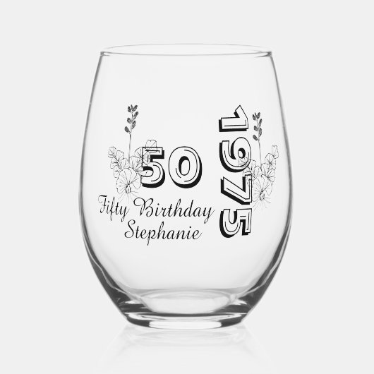 Verre À Vin Sans Pied Personalized 50th floral birthday  (Recto)