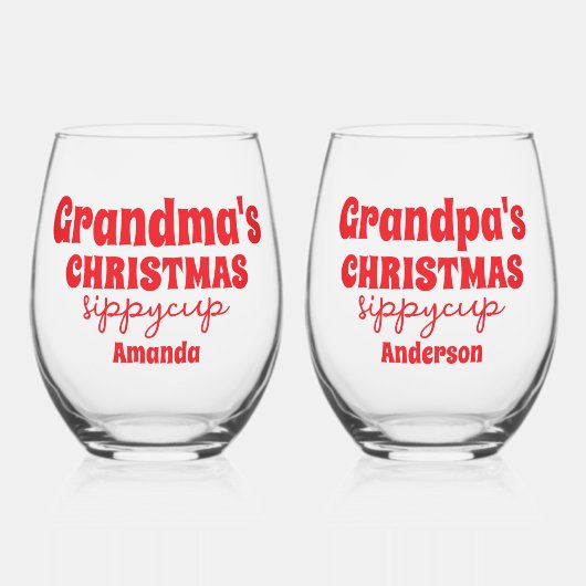 Verre À Vin Sans Pied Personalized Grandma and Grandpa Christmas (Recto)