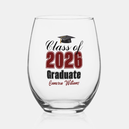 Verre À Vin Sans Pied Personalized Maroon Class of 2026 Graduation (Recto)