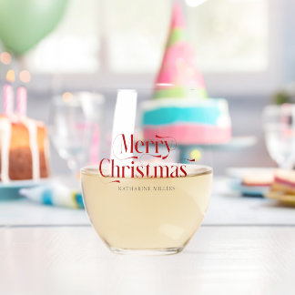 Verre À Vin Sans Pied Personalized Merry Christmas Red Typography 