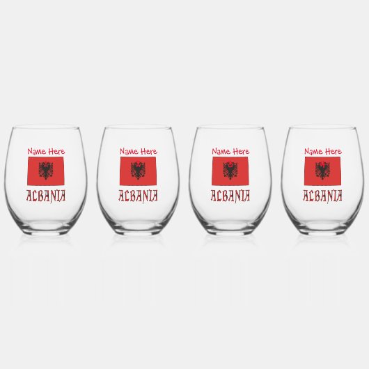 Verre À Vin Sans Pied Personnalisation rouge du drapeau albanais (Recto)