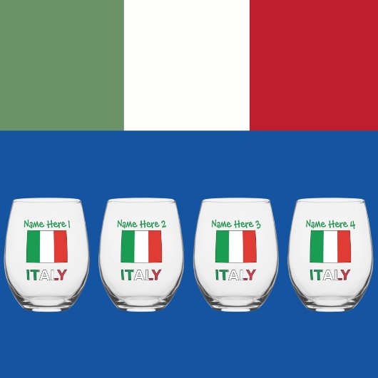 Verre À Vin Sans Pied Personnalisation verte du drapeau italien en Itali