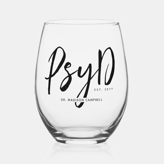 Verre À Vin Sans Pied Personnalisé Elegant PsyD Docteur en Psychologie (Recto)