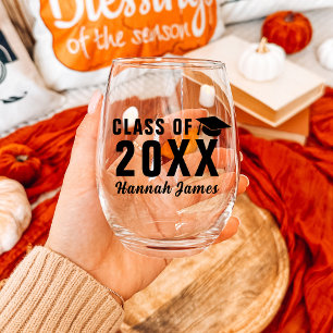 Verre À Vin Sans Pied Personnalisé Gras Noir Classe De 2025 Graduation P