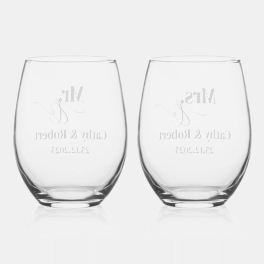 Verre À Vin Sans Pied Personnalisé M. et Mme Mariage (Verso)