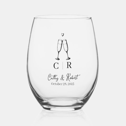 Verre À Vin Sans Pied Personnalisé minimal et chic | Mariage (Recto)