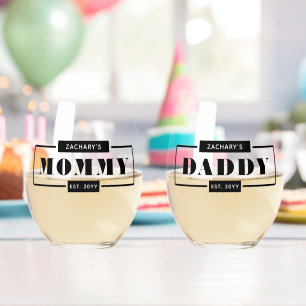 Verre À Vin Sans Pied Personnalisé Modern Bold New Mommy et Daddy Est
