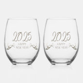 Verre À Vin Sans Pied Personnalisé Unique Joyeux Nouvel An 2025 Keepsaké (Recto)