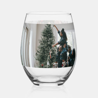 Verre À Vin Sans Pied Photo de Noël personnalisée à deux faces