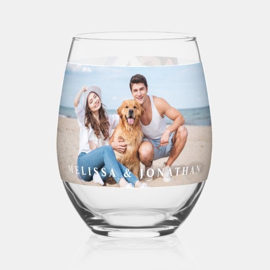 Verre À Vin Sans Pied Photo personnalisée Nouveau nom Date Mariage moder (Verso)