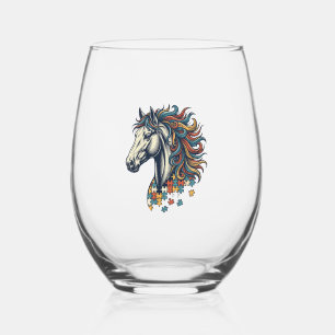 Verre À Vin Sans Pied Pièce de puzzle de cheval coloré T-Shirt gravure v