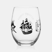 Verre À Vin Sans Pied Pirate Ship Skull Crossbones Nom de la carte (Verso)
