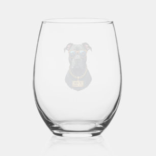 Verre À Vin Sans Pied Pitbull Cool Vintage en Lunettes de Soleil avec Ch