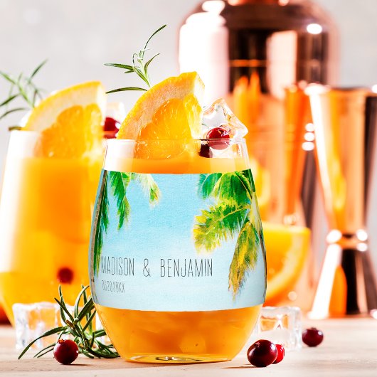 Verre À Vin Sans Pied Plage côtière Rétro Palm Trees Mariage tropical