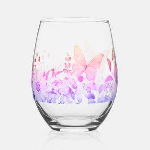 Verre À Vin Sans Pied Pnk Luxury Spring Fleur sauvage Butterfly Rose Gar