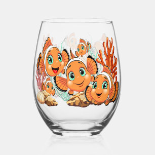 Verre À Vin Sans Pied Poisson clown Dessin animé mignon Famille Sous l'e