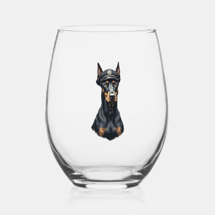 Verre À Vin Sans Pied Portrait vintage de Doberman de police en noir et