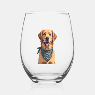 Verre À Vin Sans Pied Portrait vintage de Golden Retriever avec ba