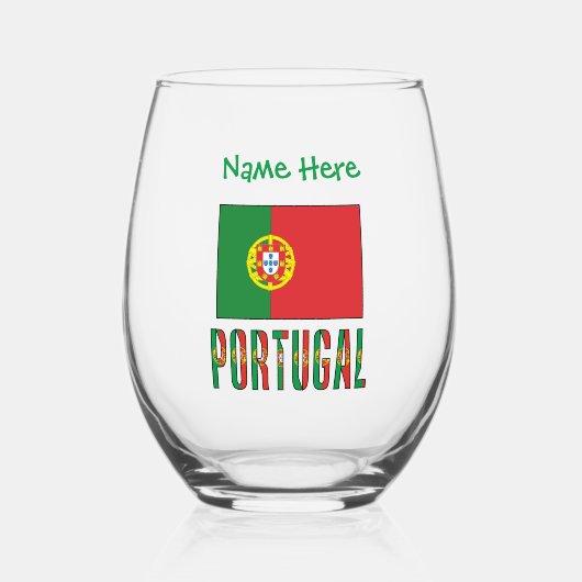 Verre À Vin Sans Pied Portuguese Flag Green Personalized (Recto)