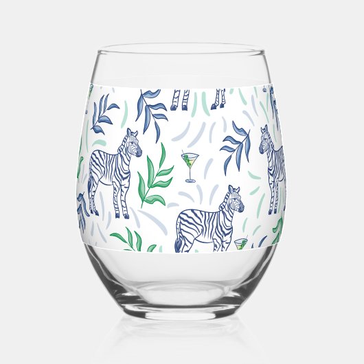 Verre À Vin Sans Pied Preppy Navy Zebra Martinis Blanc (Verso)