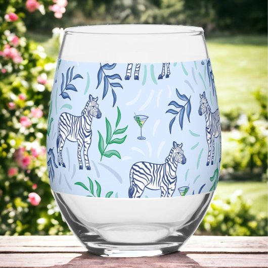 Verre À Vin Sans Pied Preppy Navy Zebra Martinis Bleu