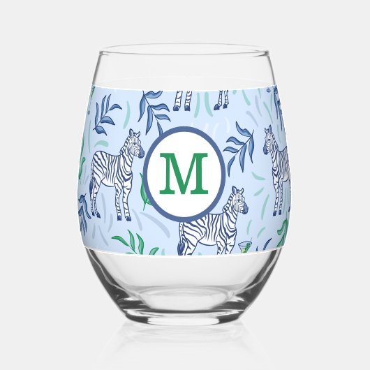 Verre À Vin Sans Pied Preppy Navy Zebra Martinis Blue Monogram (Recto)