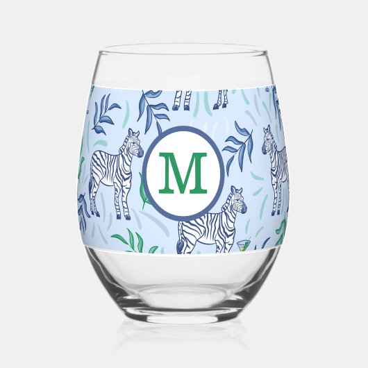 Verre À Vin Sans Pied Preppy Navy Zebra Martinis Blue Monogram (Verso)