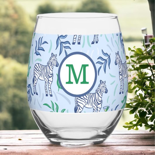 Verre À Vin Sans Pied Preppy Navy Zebra Martinis Blue Monogram