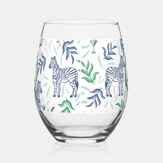 Verre À Vin Sans Pied Preppy Navy Zebra Martinis White Monogramme (Gauche)