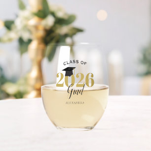 Verre À Vin Sans Pied Promotion 2026 Diplômé Typographie Moderne