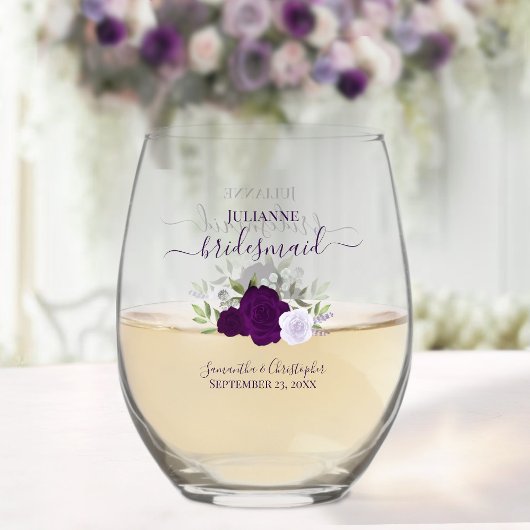 Verre À Vin Sans Pied Purple Boho Rose femme de ménage d'honneur