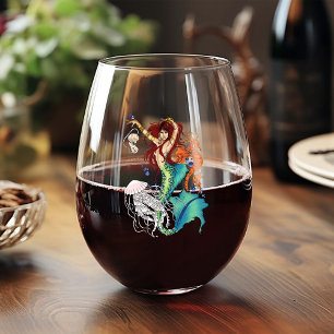 Verre À Vin Sans Pied Queue Turquoise de sirène d'Imaginaire
