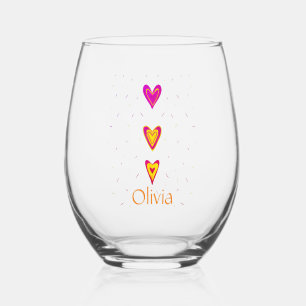Verre À Vin Sans Pied Quirky Sweet Modern 3 Coeurs Illustration