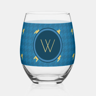 Verre À Vin Sans Pied Rayé de petits losanges bleu avec accent doré