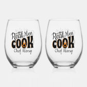 Verre À Vin Sans Pied Real Men Cook Noir (Recto)