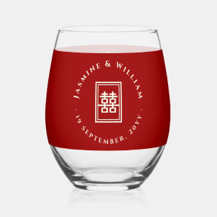 Verre À Vin Sans Pied Rectangle classique Double Bonheur Mariage chinois