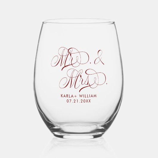 Verre À Vin Sans Pied Red Mr et Mrs Elegant Script Typographie (Recto)