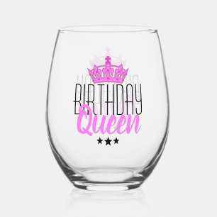 Verre À Vin Sans Pied Reine d'anniversaire et Couronne rose