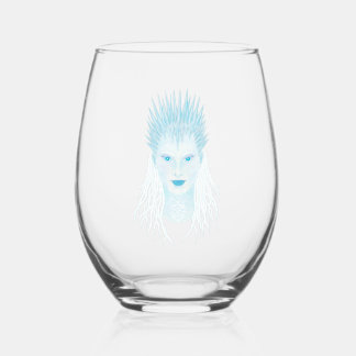 Verre À Vin Sans Pied Reine d'hiver glacée bleue avec couronne glacée