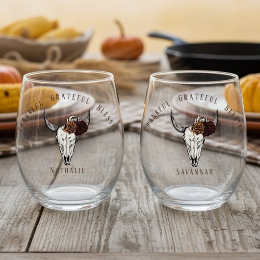 Verre À Vin Sans Pied Remerciements Heureux Béni Western Friendsgiving