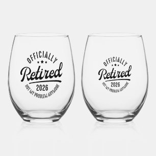 Verre À Vin Sans Pied Retraité Officiellement Retraité 2026 Drôle Retrai
