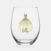 Verre À Vin Sans Pied Robe Dorée Étincelle Pour Une Femme D'Accueil (Recto)