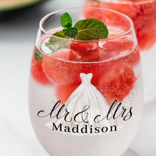 Verre À Vin Sans Pied Robe Mariage moderne Mr & Mrs Classic White