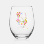 Verre À Vin Sans Pied Romantics Blooming Garden Monogramme bleu<br><div class="desc">Joli et élégant jardin fleuri design avec papillons et ruban.</div>