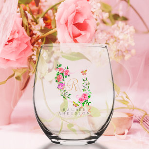 Verre À Vin Sans Pied Rose rose ruban Chic Monogramme