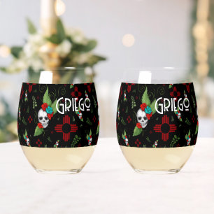 Verre À Vin Sans Pied Roses crâne Zia Sun Green Black Nouveau-Mexique