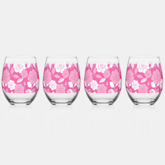 VERRE À VIN SANS PIED ROSES EN ROSE